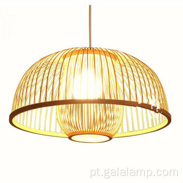 Luz pendente de bambu com cúpula de camada dupla